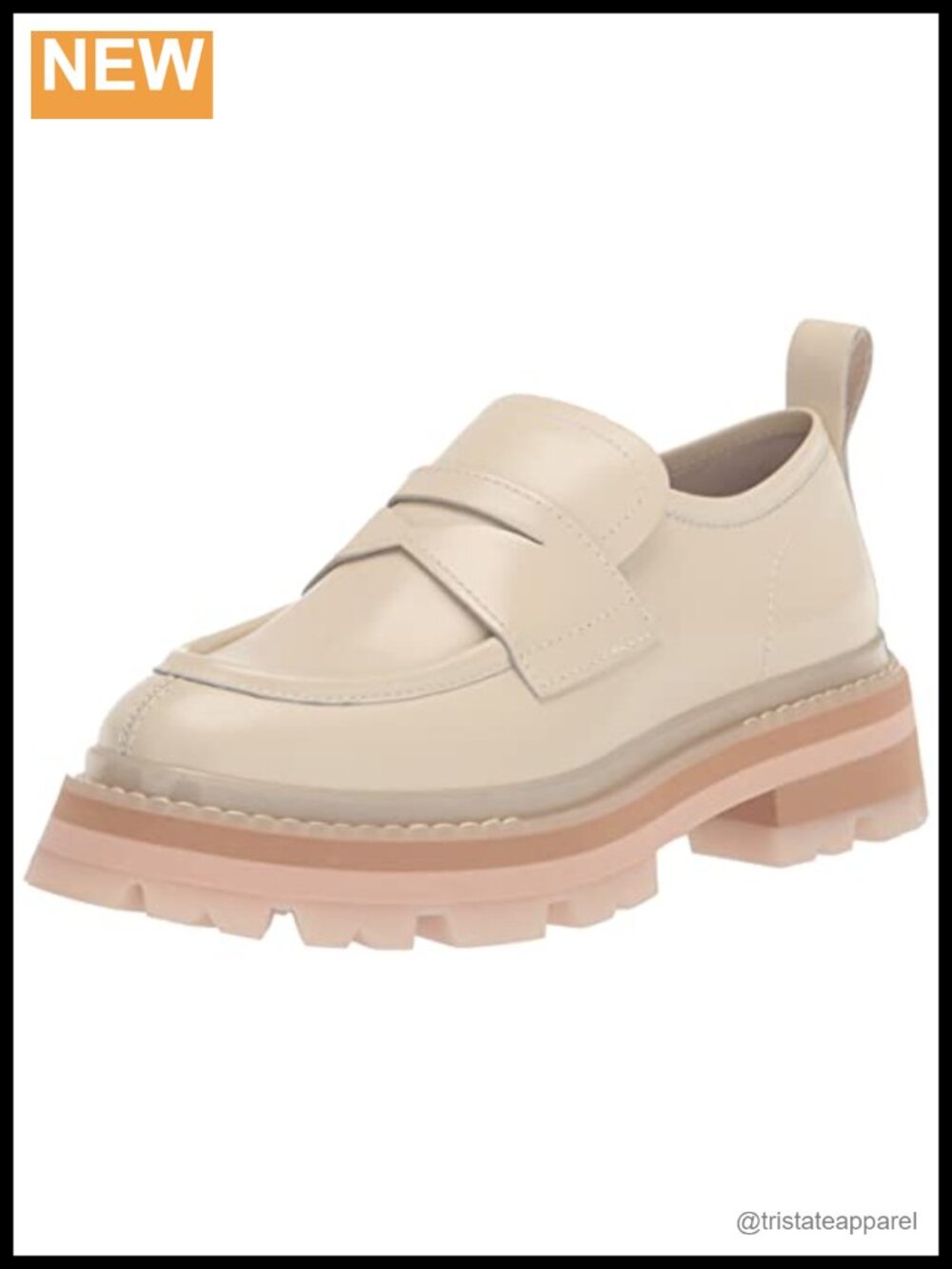 Womens Chunky Platform Loafers Leather Slip-On Cushioned Insole Talc